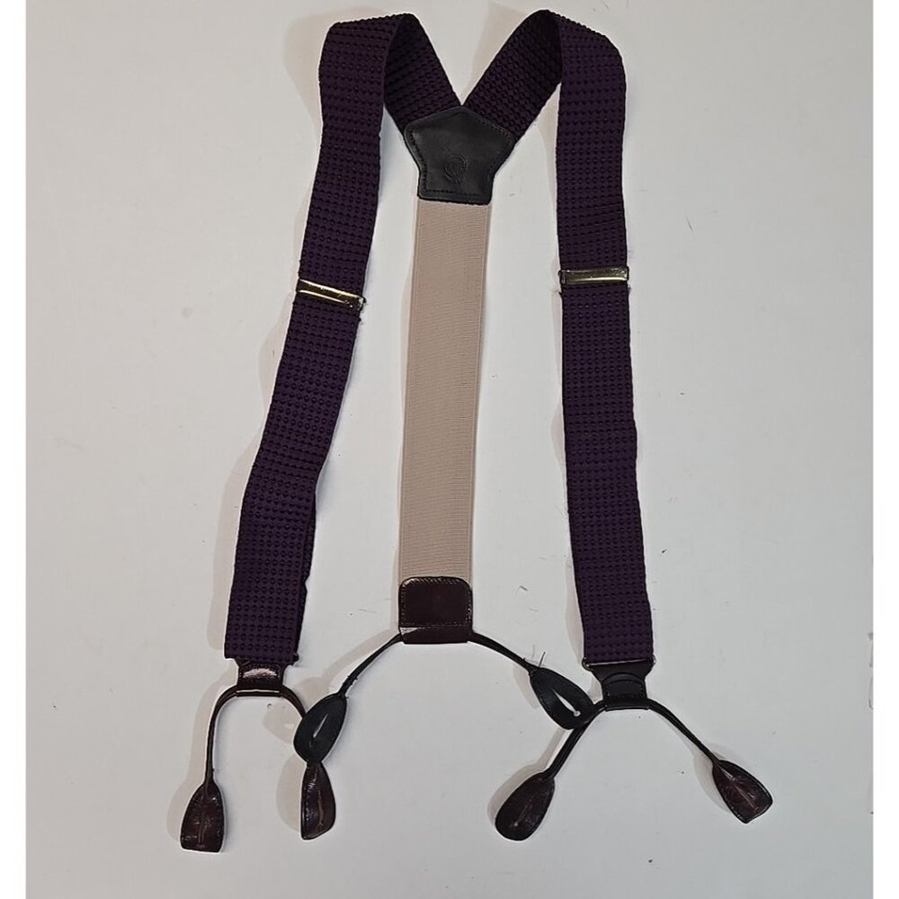 Torino Suspenders Purple Textured Silk Leather Attachments Made in the USA